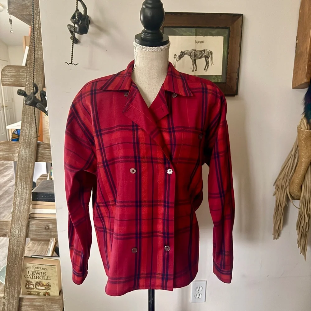Vintage CHRISTIAN DIOR 100% Wool Plaid Blazer 8